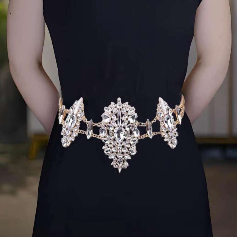 Exaggerated Rhie Geometric Chain Summer Beach Sexy Bikini Crystal Waist Accessories Body Jewelry For Women Wholesale