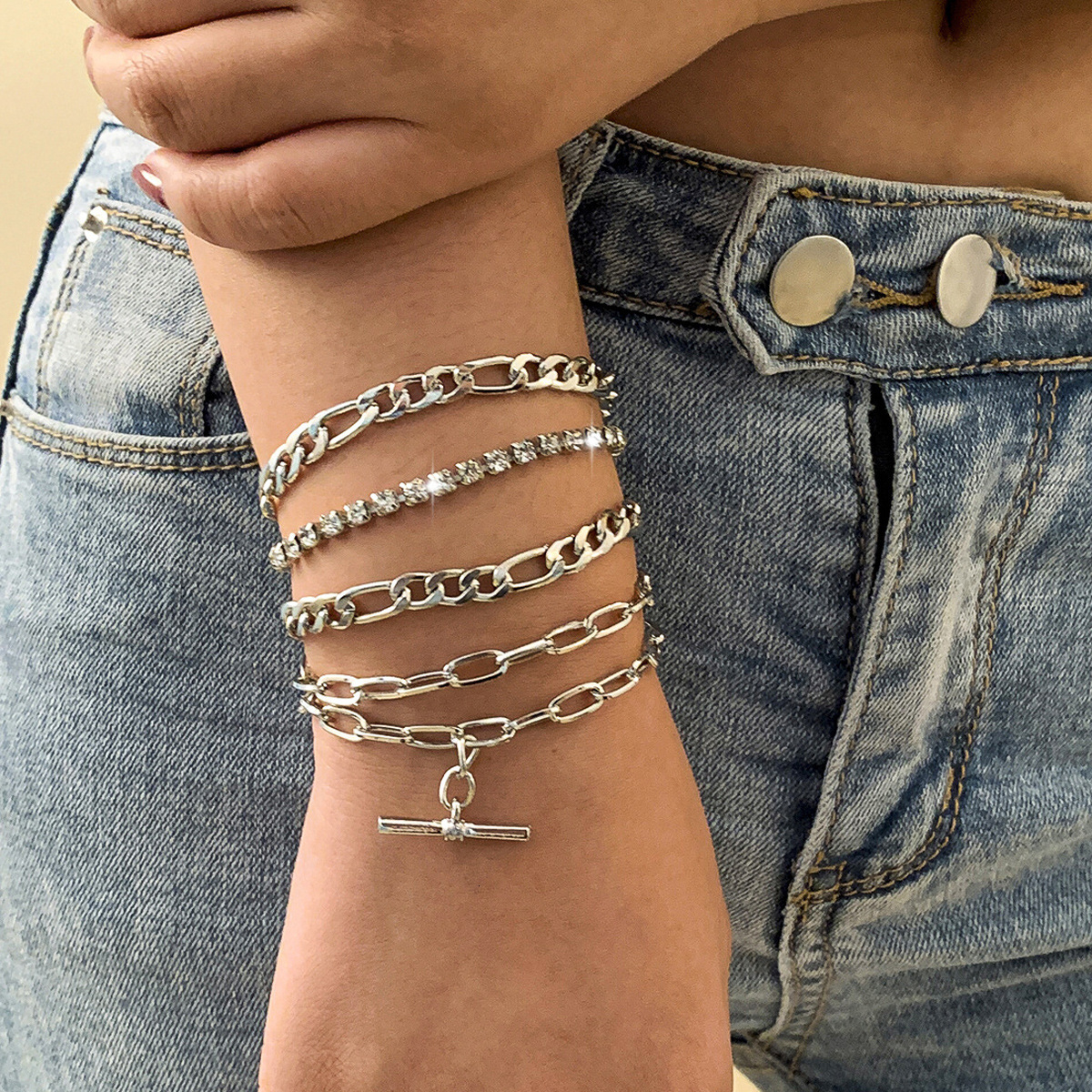 Woman Jewelry smooth C-shaped mixed Fried Dough Twists simple thread exaggerated O-shaped chain fashion bracelet