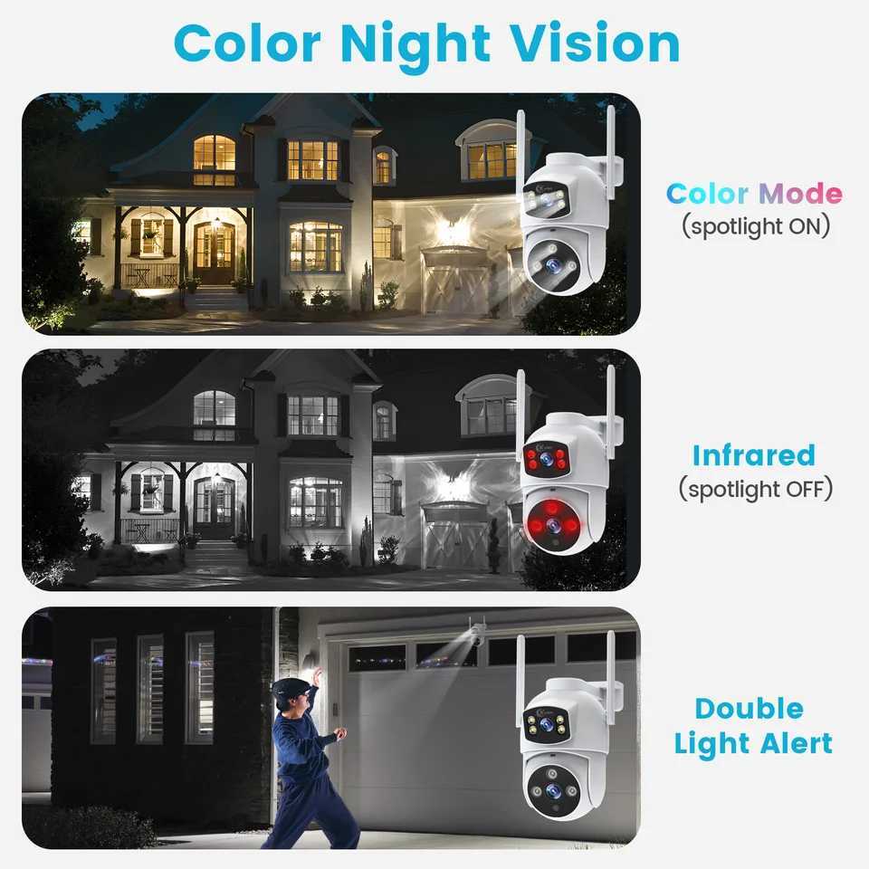 Smart Home Security System XVIM 8MP WIFI Camera Dual Lens Wireless PTZ Camera Motion Detection Full Color Night Vision Outdoor Security Surveillance C