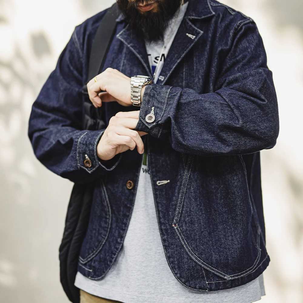Maden Retro Washed Denim Cowboy Jacket Lapel Collar Single-row Buttons Pockets Jacket Versatile Outerwear for Spring and Fall X250213