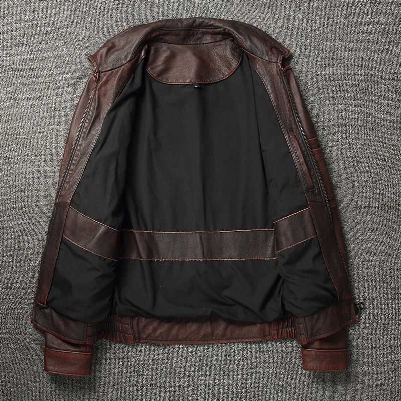100% Cowhide Genuine Leather Coat for Men style of Moto Biker Vintage Slim Male Natural Fashion lapel Leather Jacket X250213