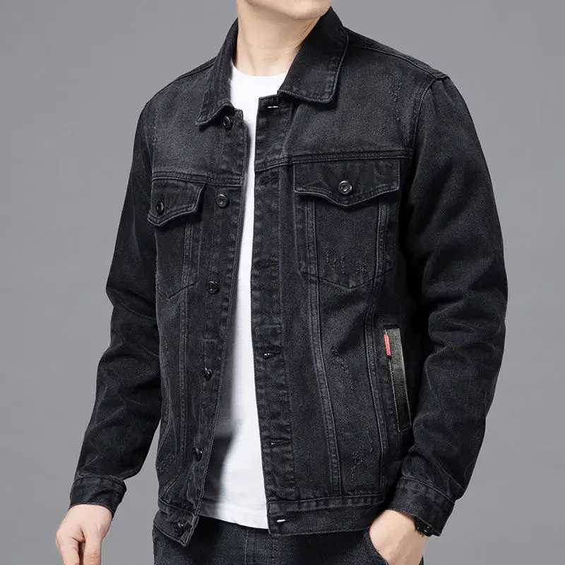 Mens apron cargo apron denim jacket mens black wool warm Lxury trend low-priced fabric Korean rock X250213