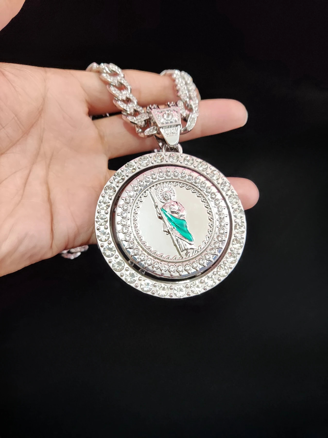 Hip Hop Saint Jude Pendant Necklace Men Women Cuban Chain Iced Out Bling Cuban Necklaces HipHop Jewelry Fashion Gift 250228 - view 3