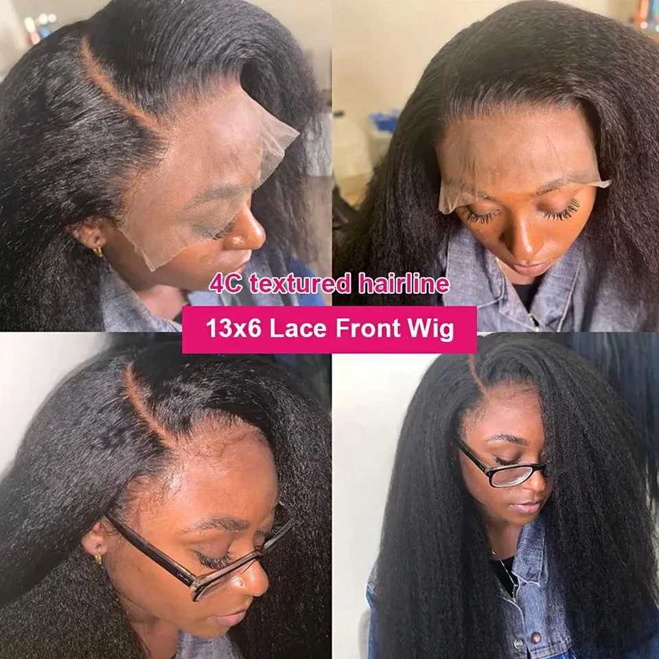 Kinky Straight 4C Kinky Edges Curly Baby Hair Wig Yaki Straight 13x6 HD Lace Frontal Wig Human Hair Transparent Lace Front WigXJ250213
