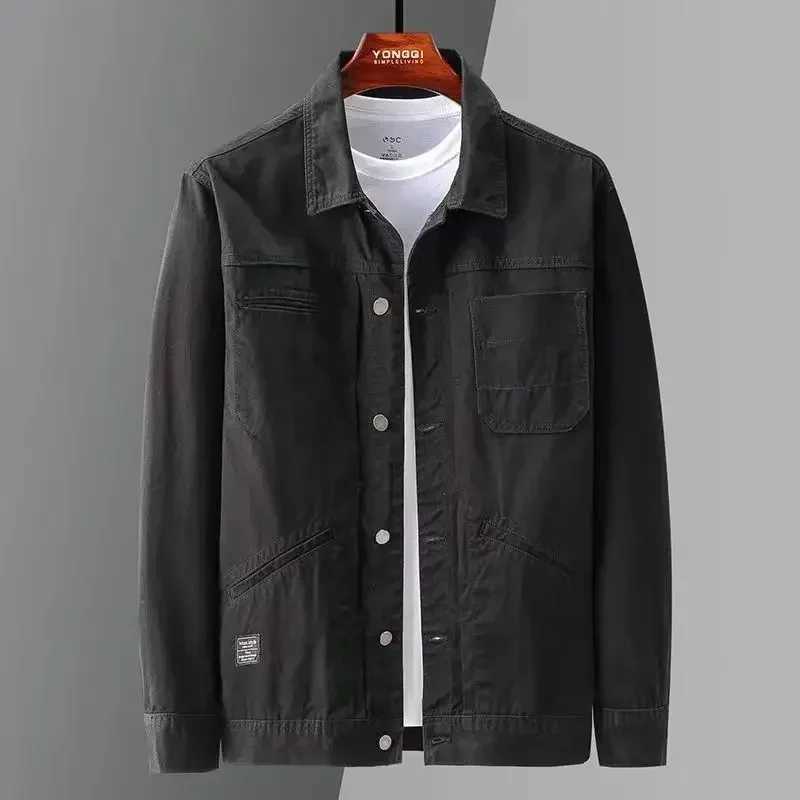 Warm apron autumn khaki denim jacket mens goods black button apron jeans jacket mens wool denim loose retro G X250213