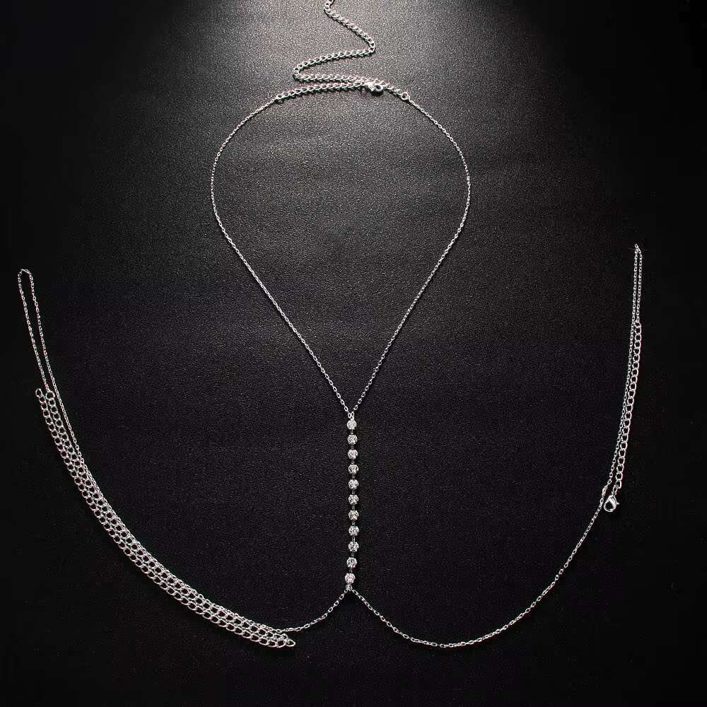 Sexy Simple Rhie Chest Bikini Party Crystal Cross Neck Belly Waist Integrated Chain Women Body Jewelry
