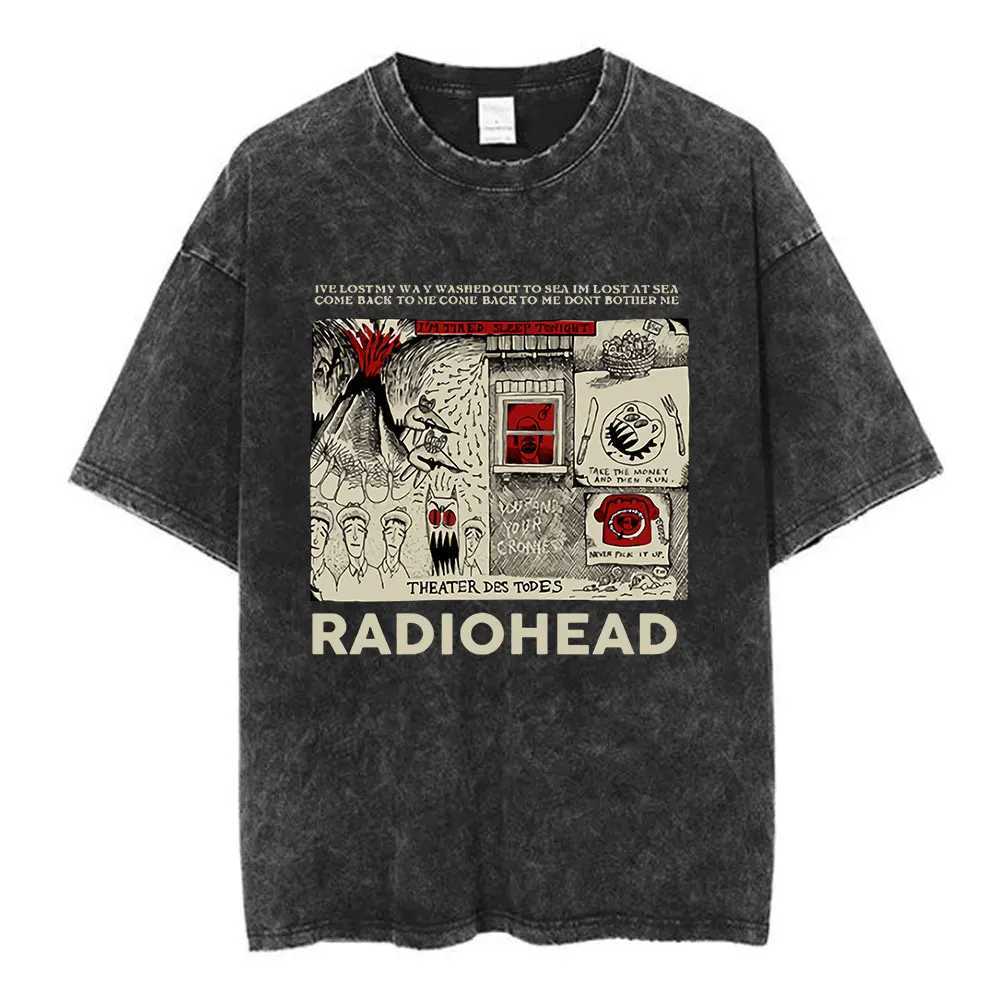 Radiohead Rock Band Washed Cotton T Shirt Men Women Hip Hop Music T Fashion Short Slve Tshirt Summer Oversized T-shirts Tops X250528