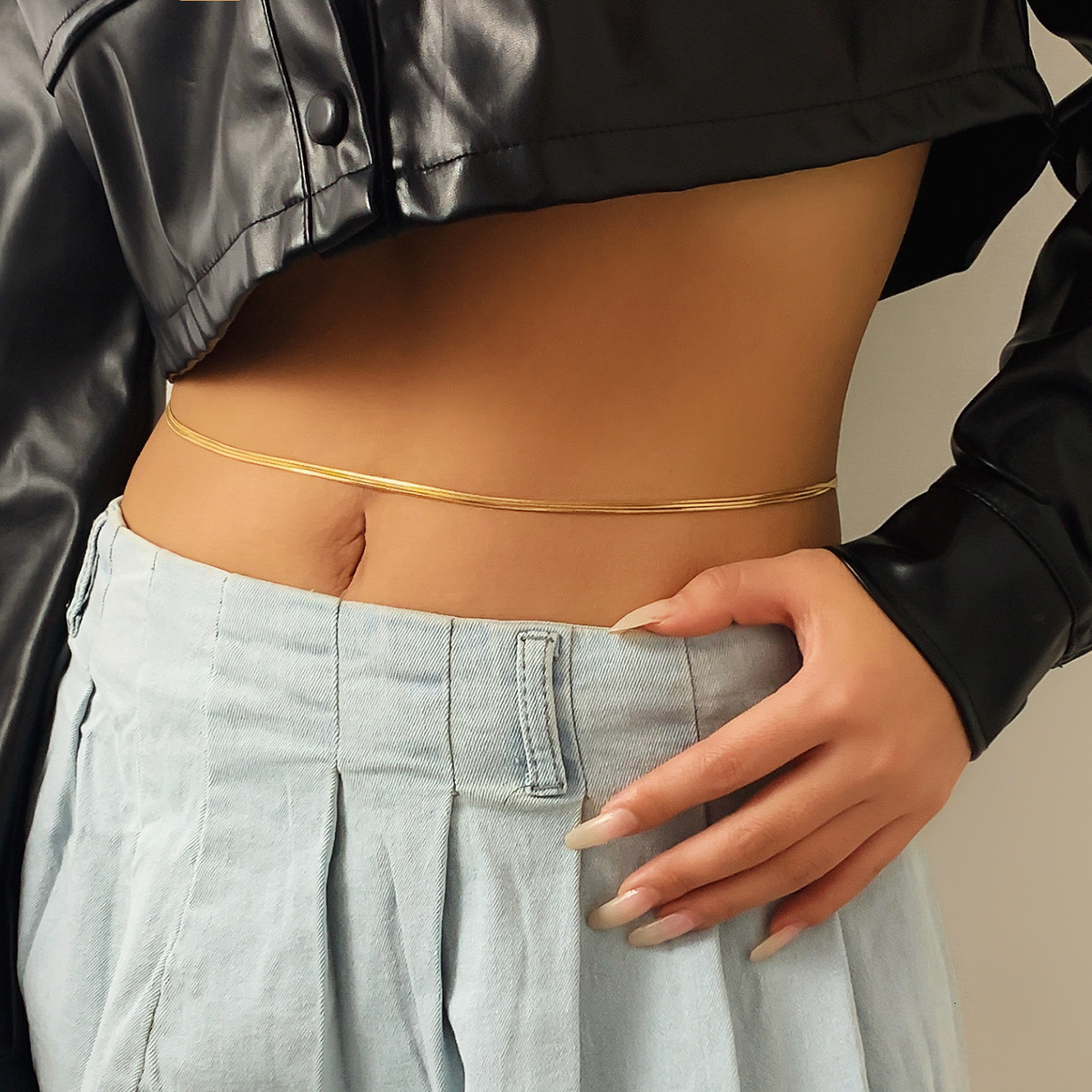 Woman fashion Simple double layer snake bone waist Women's trendy metal thin body chain designer jewelry