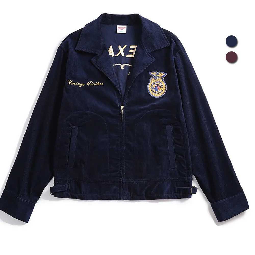Vintage FFA Work Jacket Mens Retro Corduroy Embroidered Tooling Bomber Jackets Fashion Outdoor American Tactical Motorcycle Coat X250213