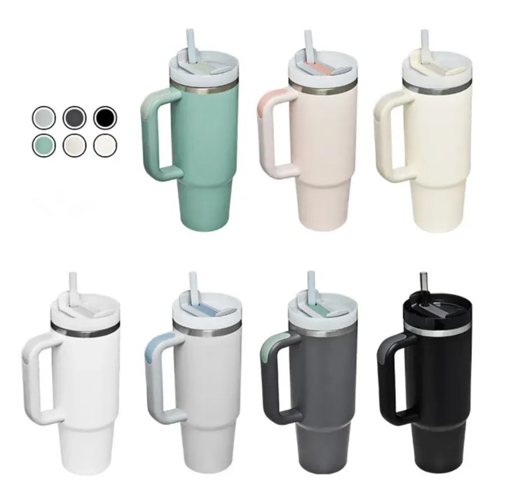 US Stock Cobrand Winter Pink Flamingo 40oz Mugs Stainless Steel Tumblers With Handle Insulated Lids Straw Coffee Termos Water Bottles Travel Car Cups 