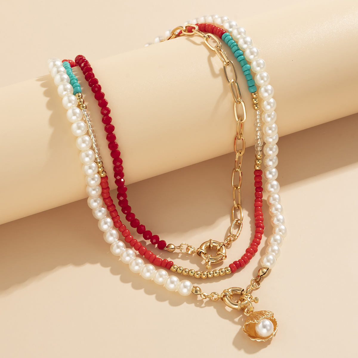 fashion Woman Jewelry niche splicing handmade woven for women's versatile shell imitation pearl pendant necklace decoration
