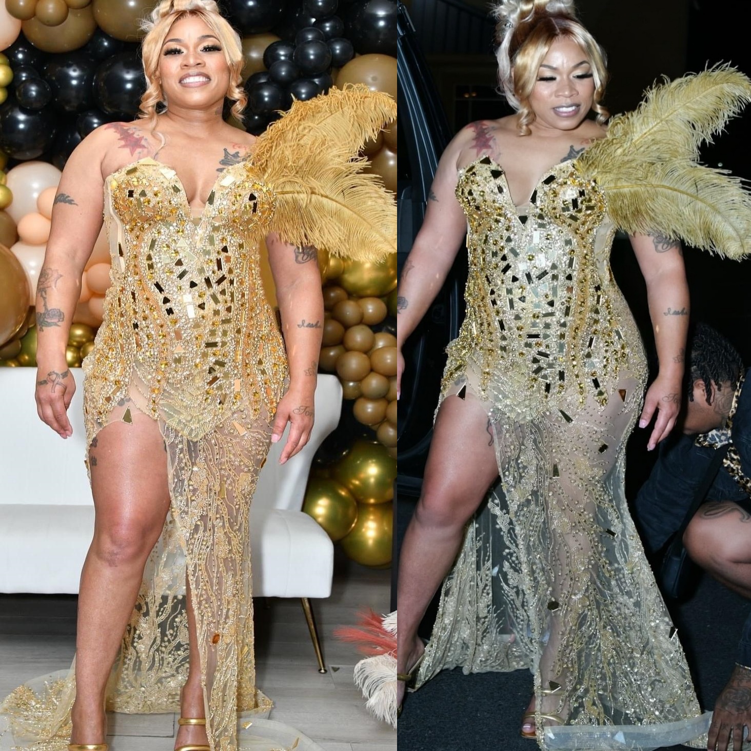 Aso Ebi 2025 Gold Illusion Mermaid Prom Dresses Crystals Feather Beaded Sequined Evening Formal Party Second Reception Birthday Gowns Dress For Specia