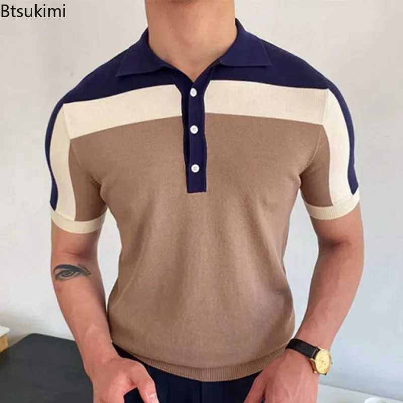 2025 Summer Mens Short sleeved Knitted Polo Shirt with Retro Fit Elastic T-shirt Top Business and Leisure Mens Shirt X250213