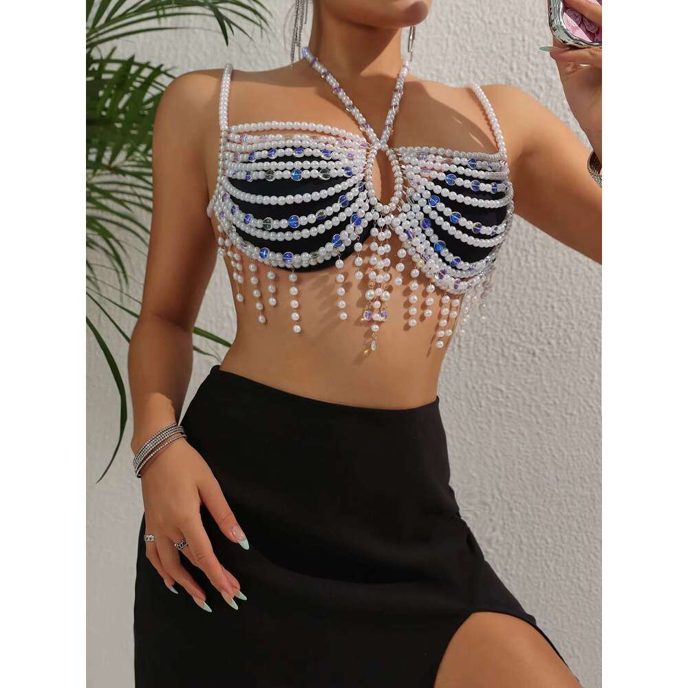 Body Jewelry Pure Handmade Pearl Bra Chain Tube Top Halter Vest Night Club Birthday Party Beach Assembly Decoration