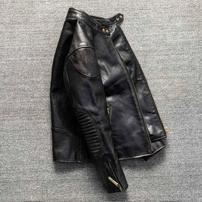Retro Black Spring Leather Jacket Men Punk Style Plus Size 5XL Natural Horsehide Slim Fit Short Genuine Leather Coat X250213
