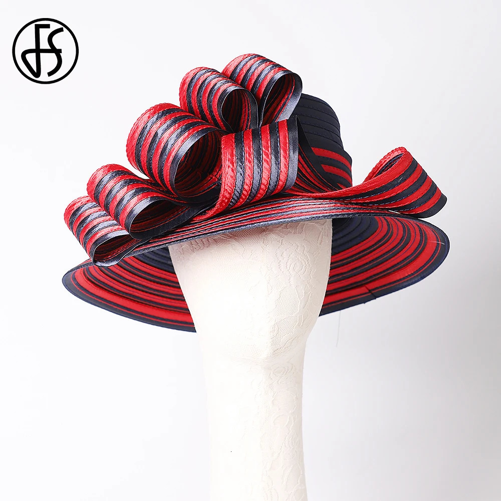 FS Satin Cloth Hats For Women Ladies Stripe Formal Tea Party Dress Wedding Bridal Elegant Church Cap Bowler Hat 250118