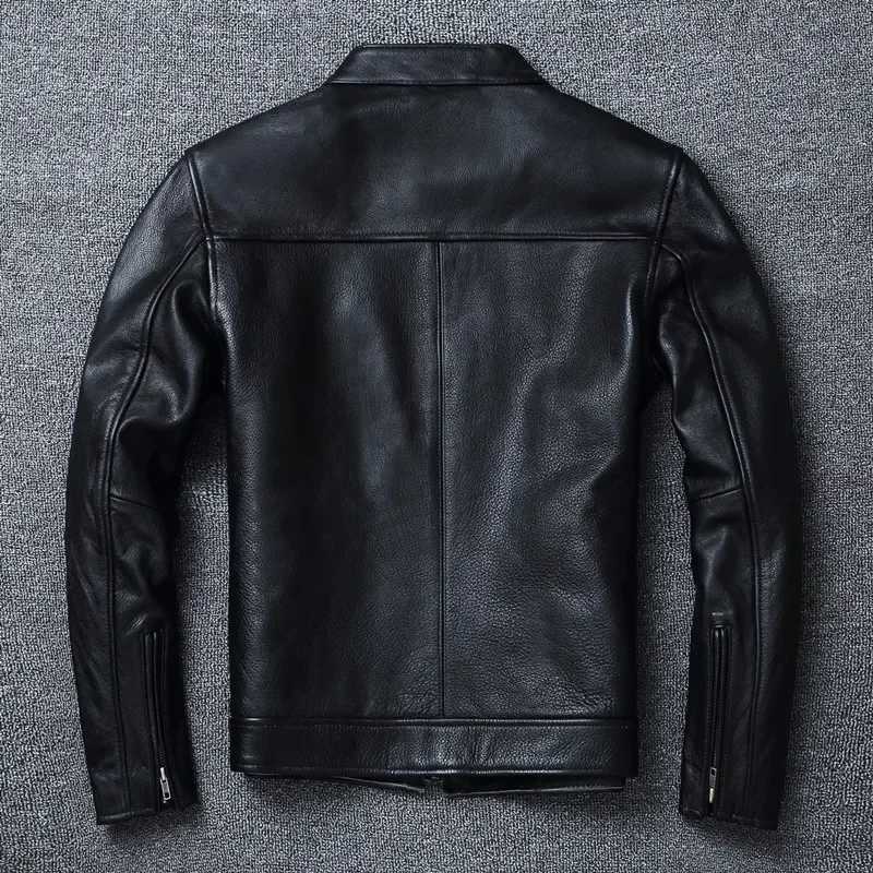 Top Layer Cowhide Slim Fit Stand Collar Motorcycle Suit Mens Leather Jacket Soft Cowhide Large Size Jacket Fashion X250213