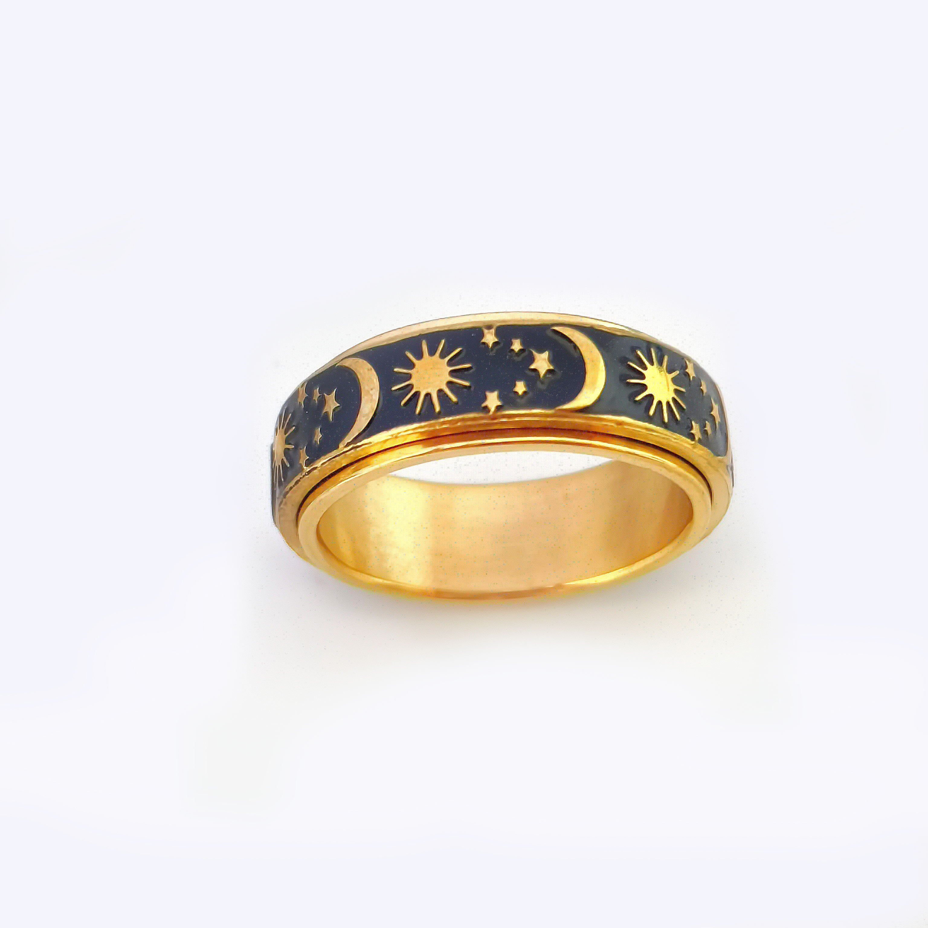 Sun Moon and Stars Spinning Fingertip Gyro Men Women Stainless Steel Spinning Engagement Wedding Ring 8mm