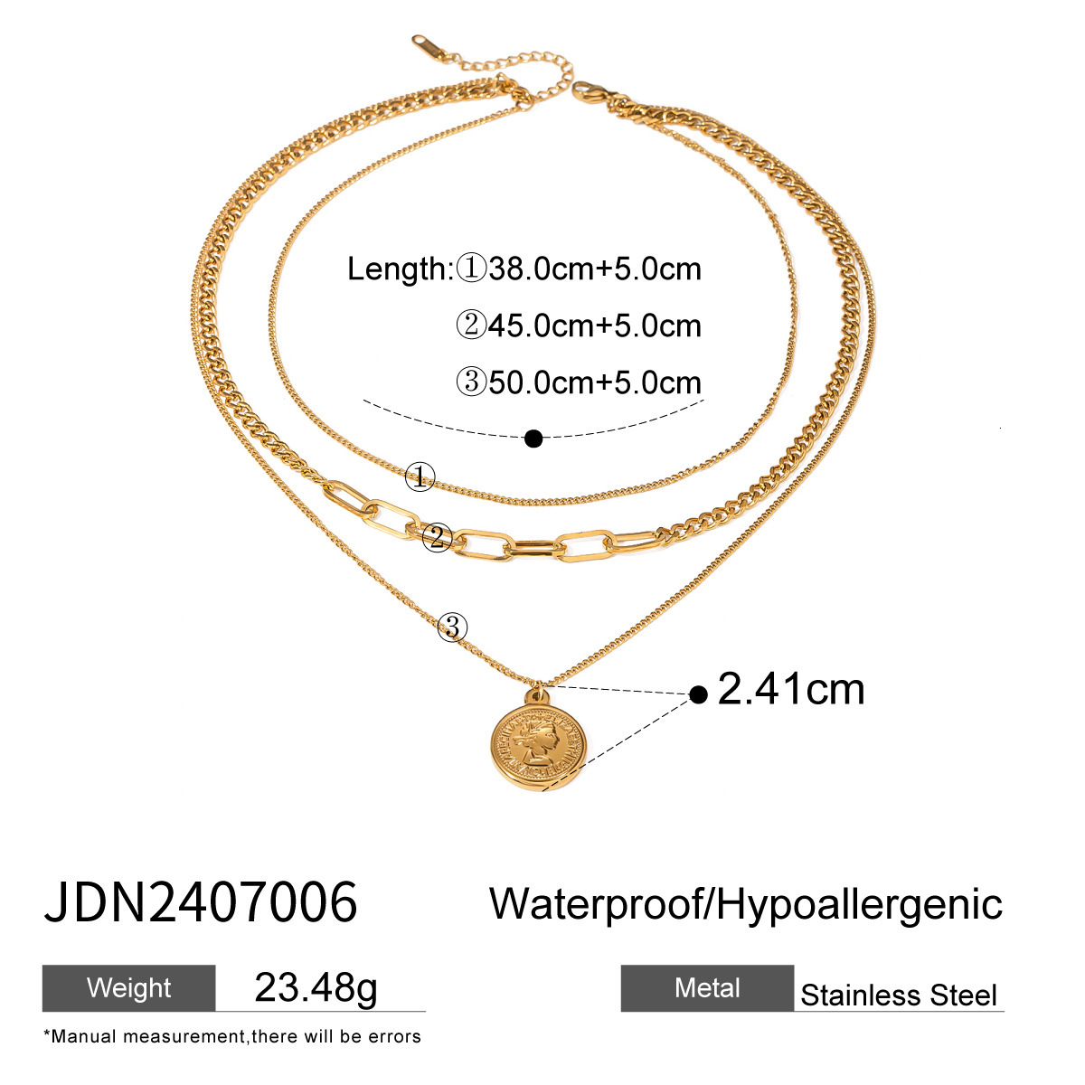 Stainless Steel Gold Multi-layer Necklace High-grade Sense Ins Pendant Jewelry European And American Color Titanium Steel Collarbone Chain for women