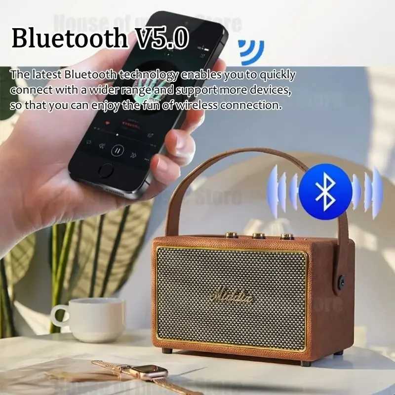 30W portable retro wood PU outdoor home music Altavoz high-power wireless speaker USB card reader AUX Caixa De Som Z250304