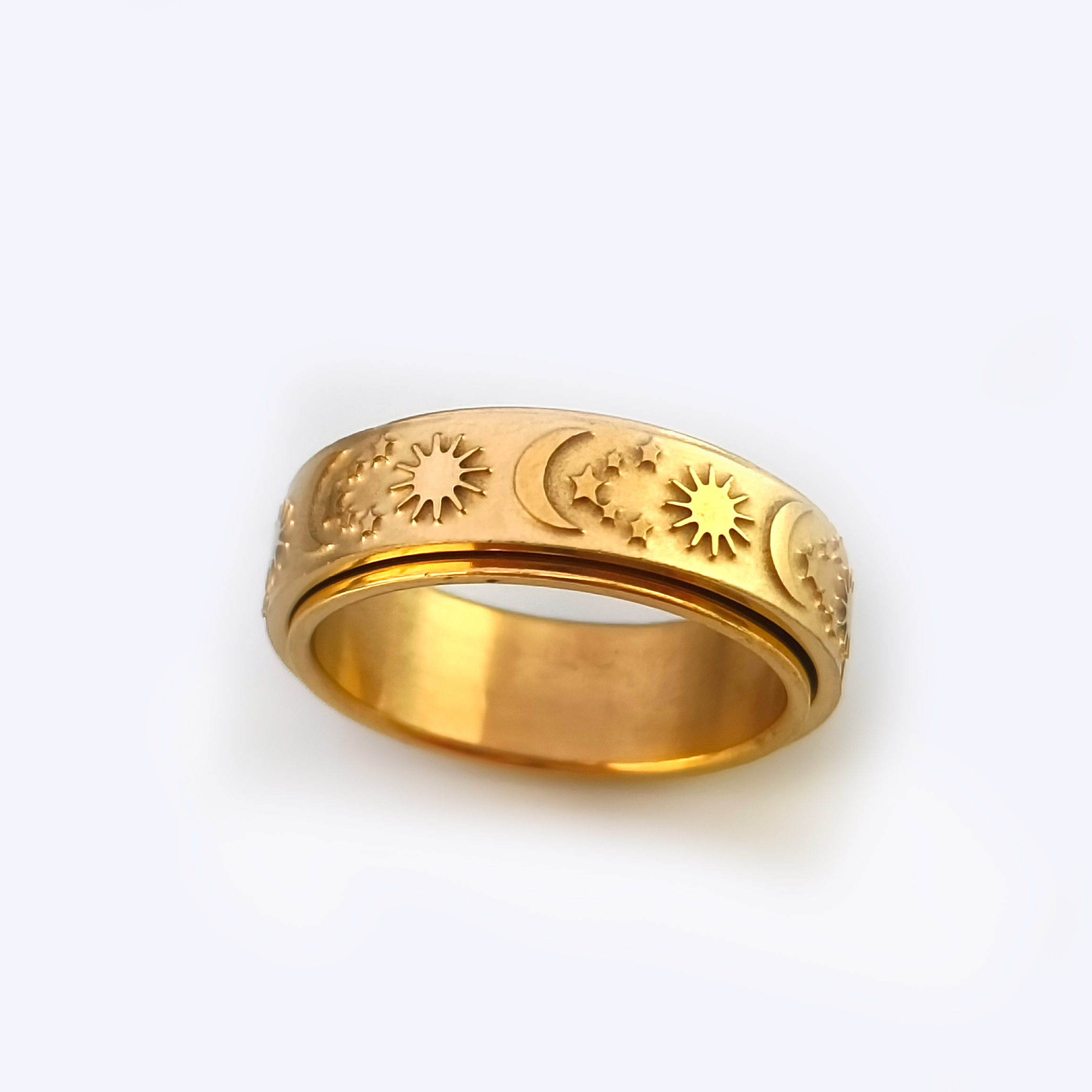 Sun Moon and Stars Spinning Fingertip Gyro Men Women Stainless Steel Spinning Engagement Wedding Ring 8mm