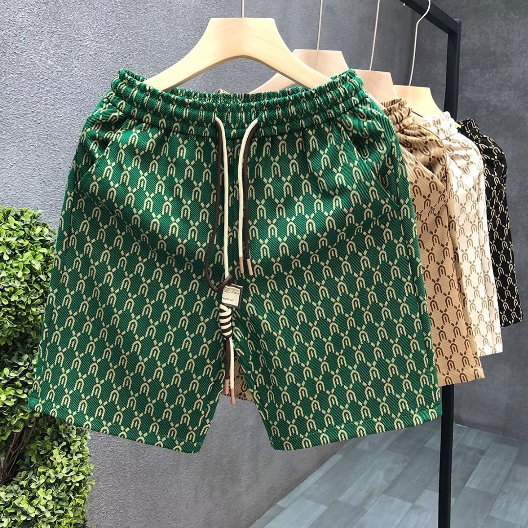 High-end fashion shorts men's summer fashion brand all-in-one pants 2025 new men's beach leisure flower pants