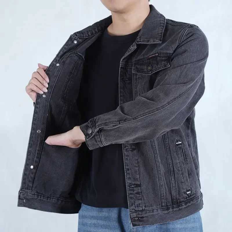 Plus Size Cowboy Coat for Men Button Denim Jackets Man Cargo Y2k High Quality Loose New In Outwear On Board Elatic Rock X250213