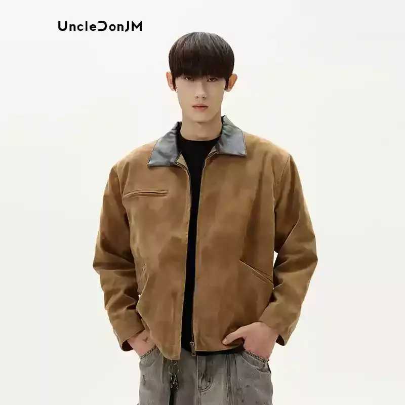 Vintage Suede Thickened Detroit Lapel Jacket Short Streetwear Luxury Men Winter Jacket X250213
