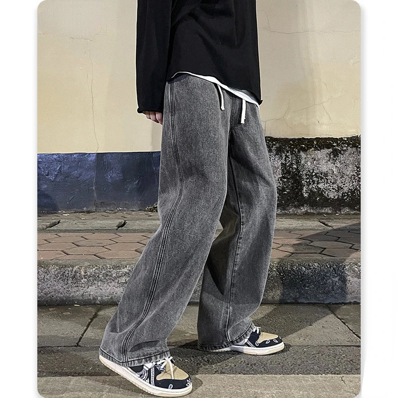 Mens hiphop drape jeans mens trendy loose straight leg versatile high street casual floor wide pants w250210