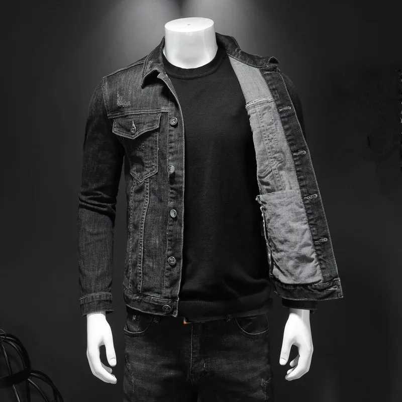 Mens Denim Jacket Moto Biker Outerwear Coats Men Jeans Jacket Black Casual Cotton Turn Down Collar Motorcycle Denim Coats Men X250213