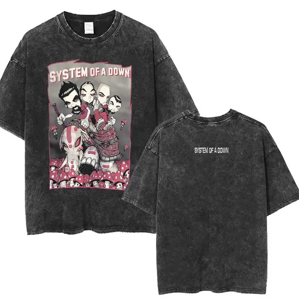 Washed Vintage Rock Band System of A Down Mezmerize Printed T-shirts Men Fashion Classic Metal Tshirt Male Oversized Strtwear X250528