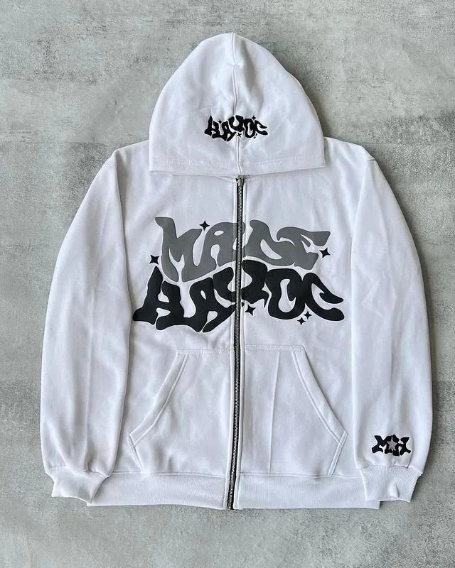 Retro Star and Letter Printed Zipper Hoodies 2025 Spring Autumn Harajuku Y2K Women and Men Fashion Hip Hop Long Sleeve Hooded 250213