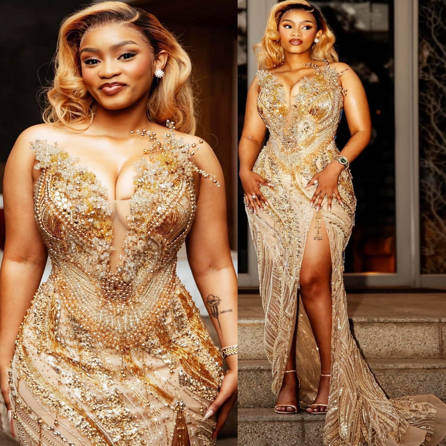 Aso Ebi 2025 Gold Illusion Mermaid Prom Dresses Beaded Crystals Sequined Lace Evening Formal Party Second Reception Birthday Gowns Dress For Special O