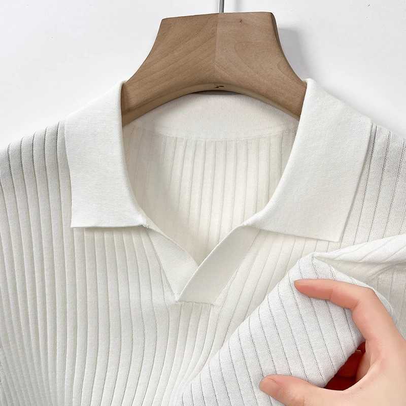 Mulberry Silk Mens Short-Sleeved Shirt Slim Fit Summer Business Gentleman Mens Polo Shirt in 2024 High-End Knitwear X250213
