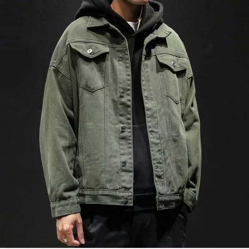 Mens cargo jeans jacket autumn denim jacket mens black mens winter 2024 fashion cheap fabric style low X250213