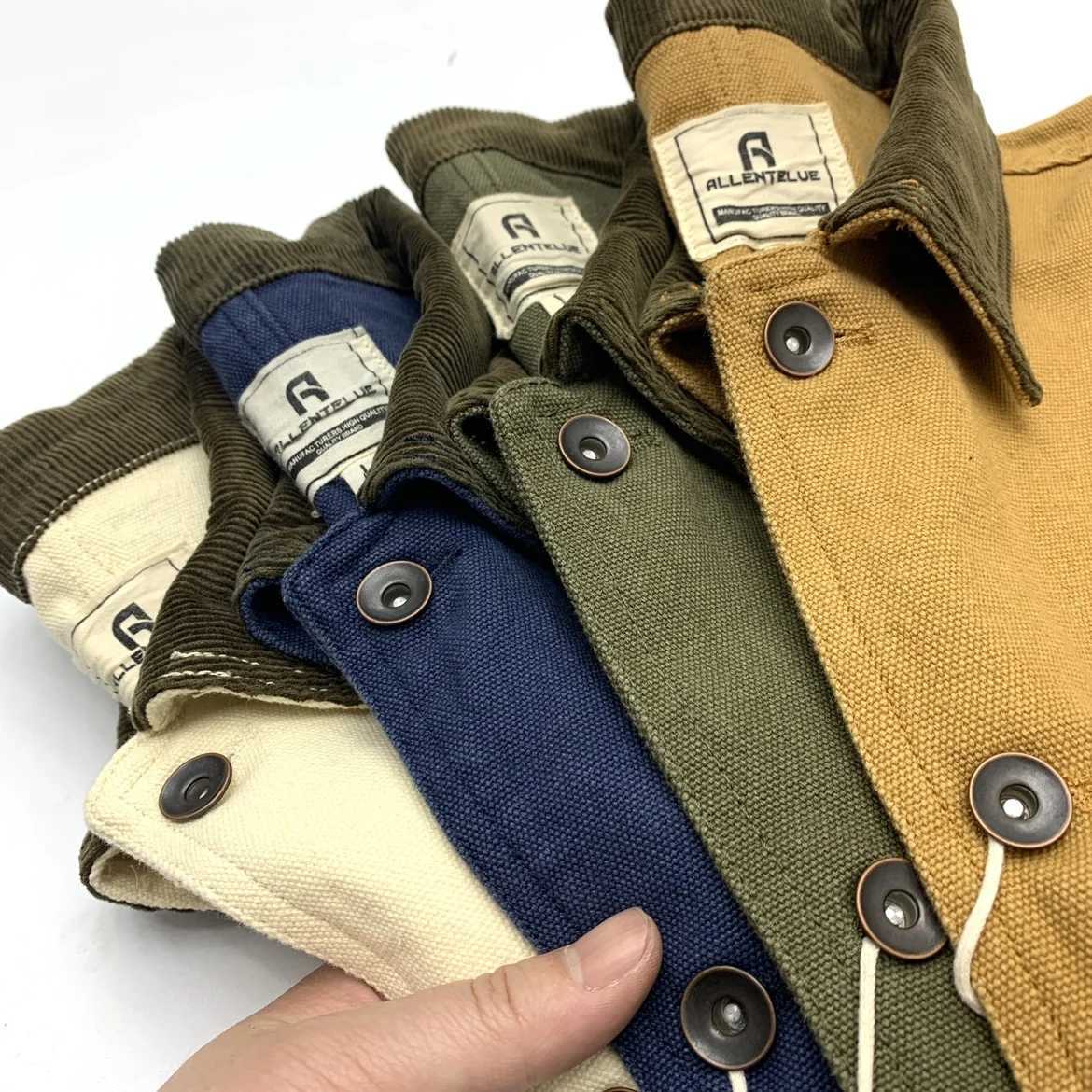 American retro heavyweight Michigan canvas jacket mens multiple pockets vintage American corduroy lapel workwear jacket outwear X250213