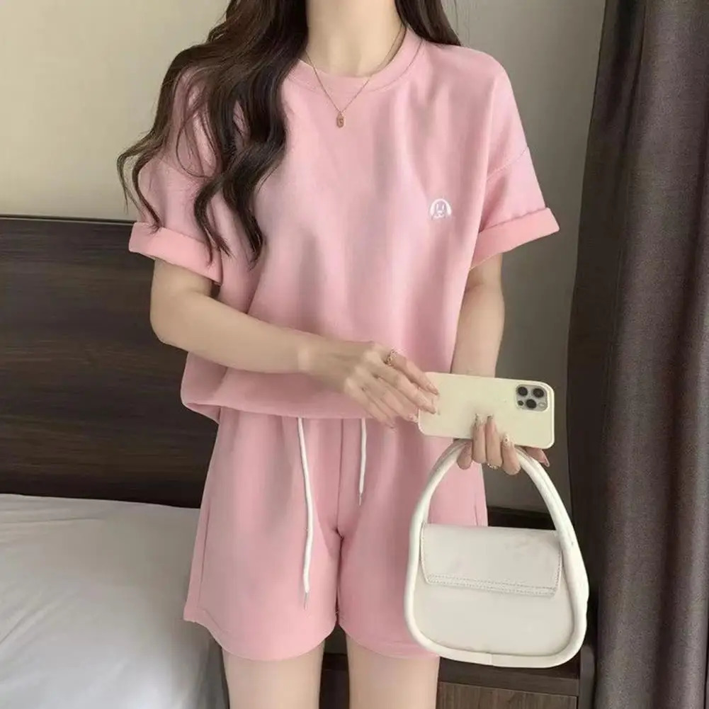 Women Tracksuit Womens Summer Tracksuit Set O Neck Short Sleeve T-shirt Drawstring Elastic Waist Shorts Sporty for Ladies 250213