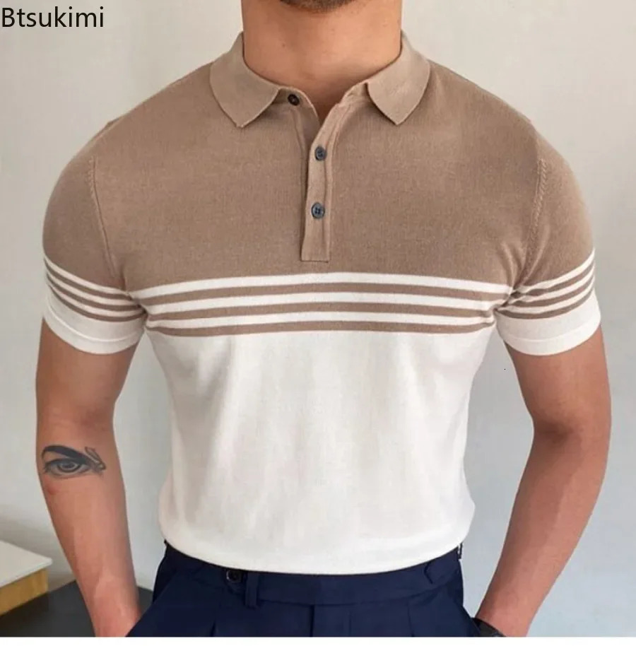 mens business casual polo shirt summer short sleeved knitted collar breathable top high-quality mens paradigm shirt 250208