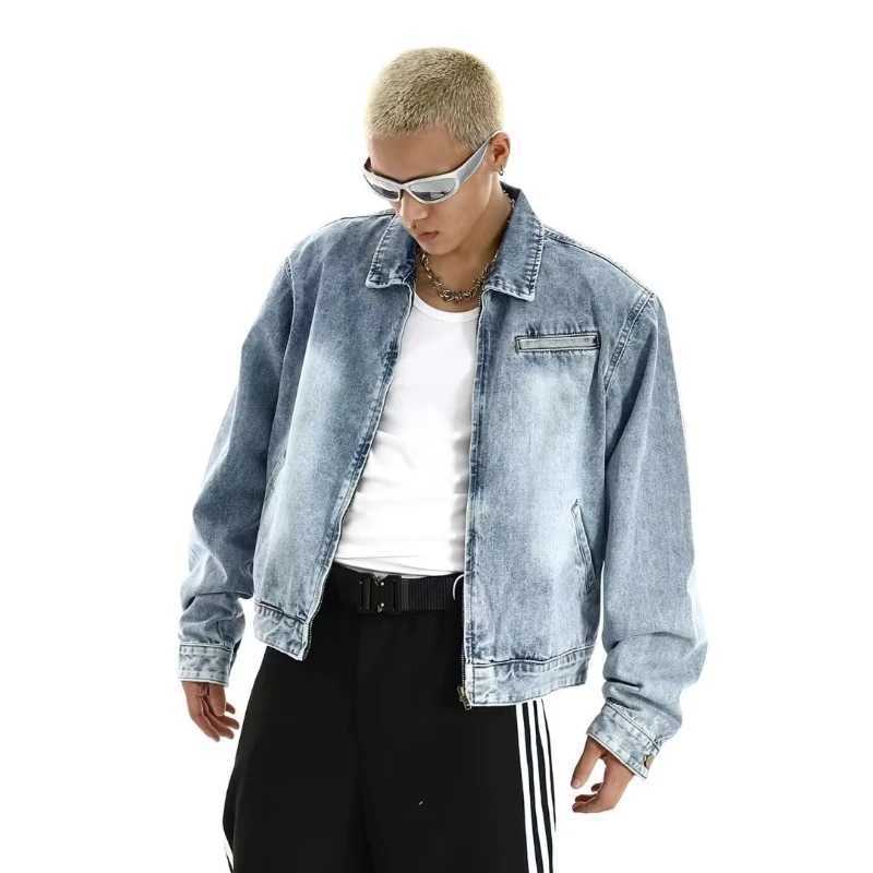 Retro Denim Jacket Mens American Vintage Washed Short Zipper Cowboy Coats Women Autumn Spring Hip Hop Street Bomber Outwear X250213