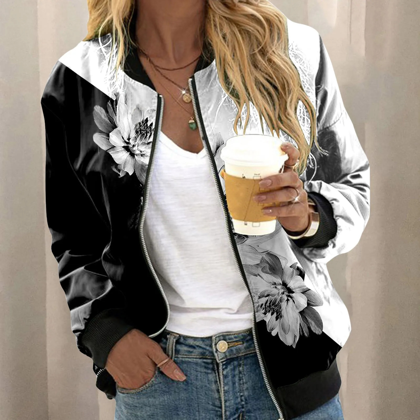 Jackets For Teen Girls Casual Daily Lightweight Zip Up Jacket Floral Print Roupas Femininas Frete 250213