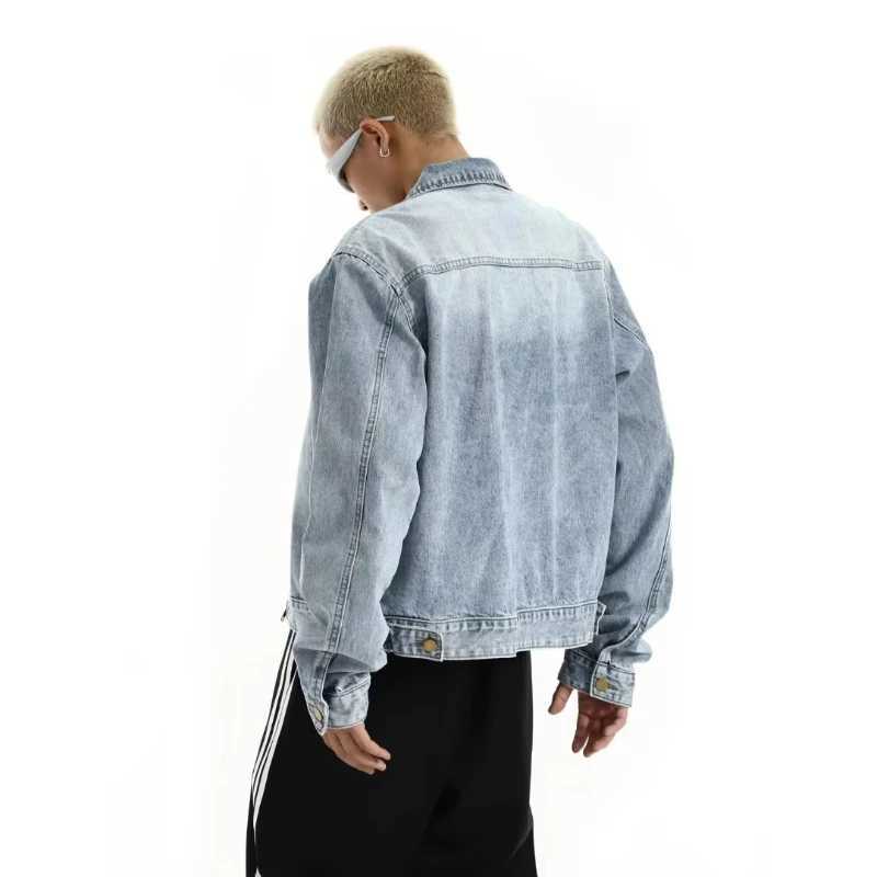 Retro Denim Jacket Mens American Vintage Washed Short Zipper Cowboy Coats Women Autumn Spring Hip Hop Street Bomber Outwear X250213