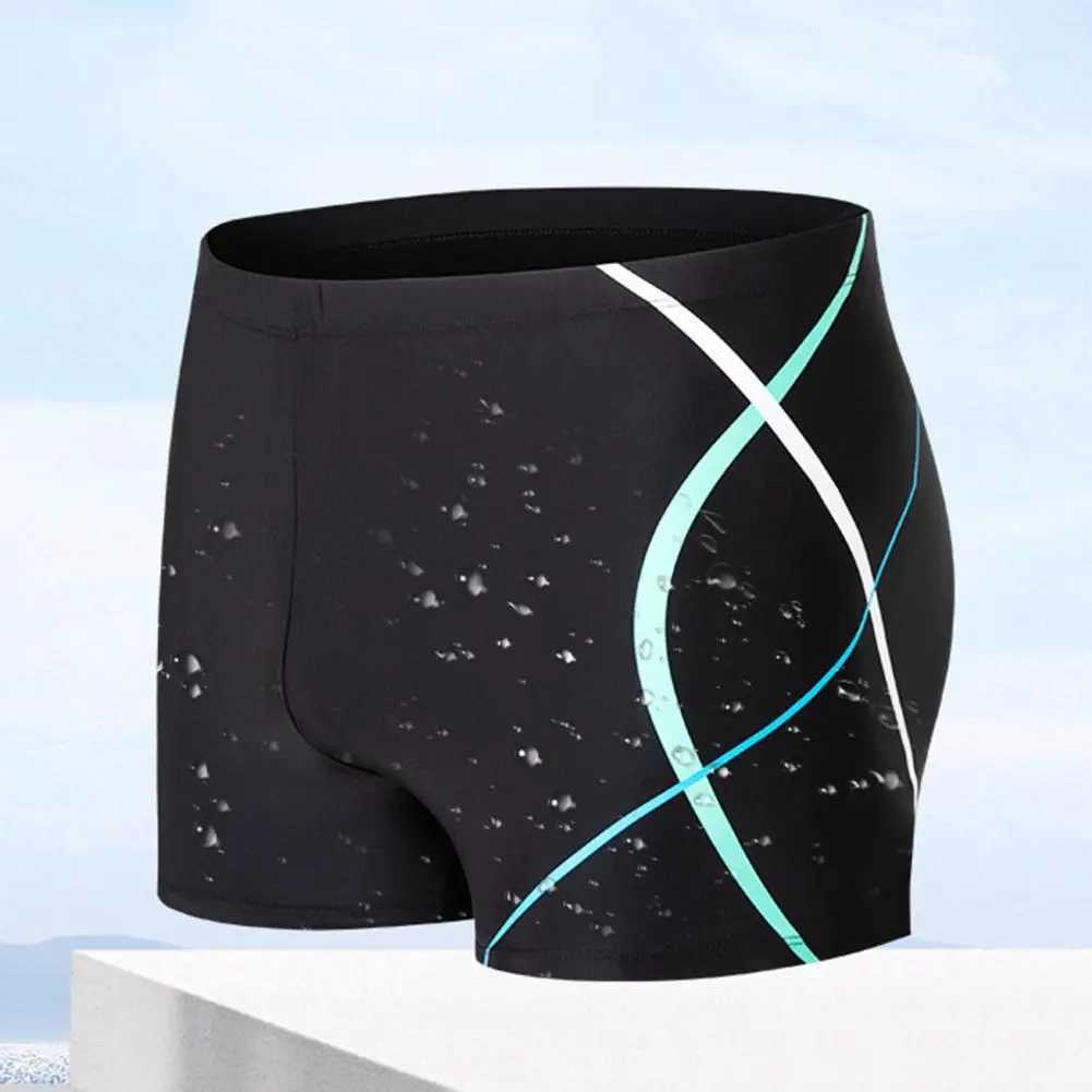Mens Shorts Elastic Slim Fit Printed Mid Waist Bathing Boxers Surfing Water Sports Swimming Trunks Swimwear Z260313
