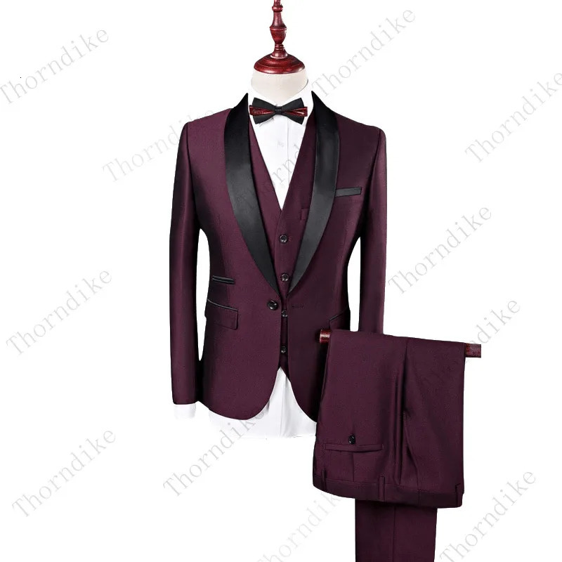 Thorndike High-end Men Suit Black Collar Suit Male Wedding Groom Slim Fit Standard Size Blazer Set TuxedoJacketPantVest 250210