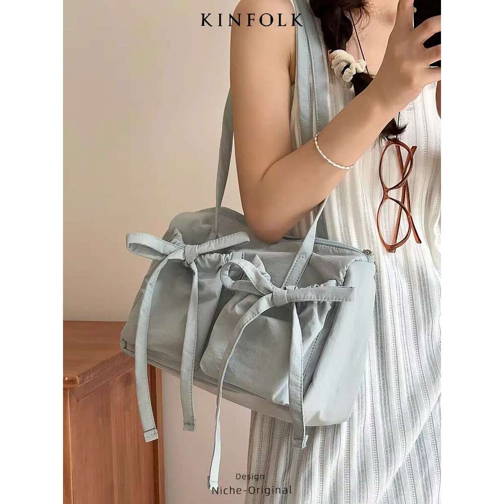 Niche Designer Retro Sweet Bow Pleated Exquisite Versatile Square Tote Highend Casual Simple Handbag Shoulder Bag