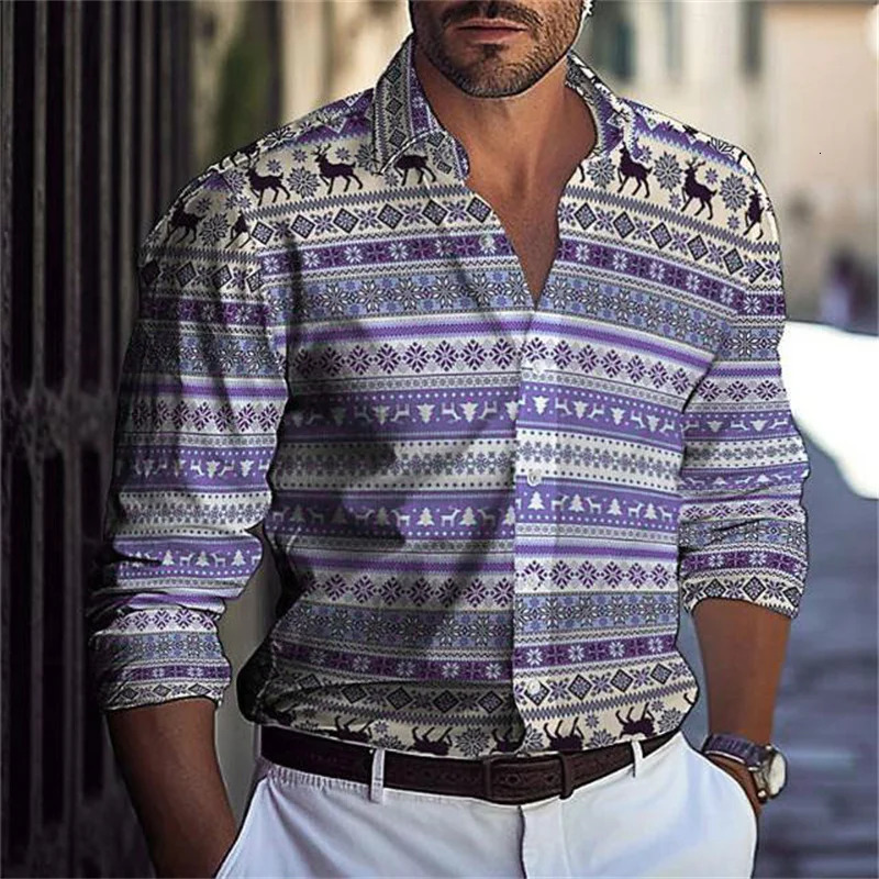 mens Lapel Button Up Shirt Summer Casual Beach Long Sleeve Shirt Comfortable Checkere Color Block mens Clothing Top 250211