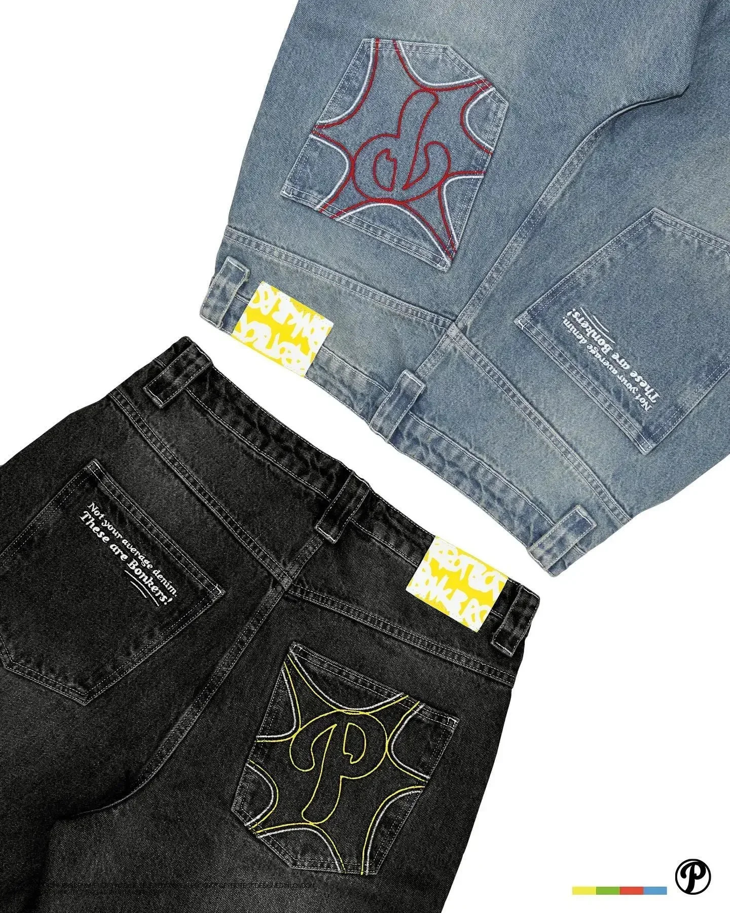 Protect Streetwear Y2K Hip Hop Jeans mens Pants Harajuku Letter Embroidery Vintage Blue Baggy Jeans High Waist Wide Leg Trouser 250213