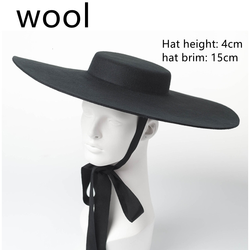 4cm hat high wool oversized 15cm big brim shallow top fedora men and women flat 250118