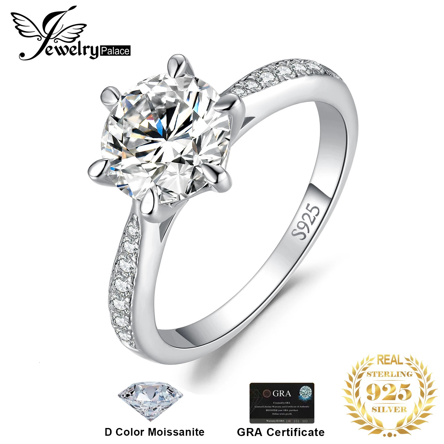 JewelryPalace D Color 0.5ct 1ct 1.5ct 2ct 3ct Round S925 Pure Silver Engagement Ring 250109