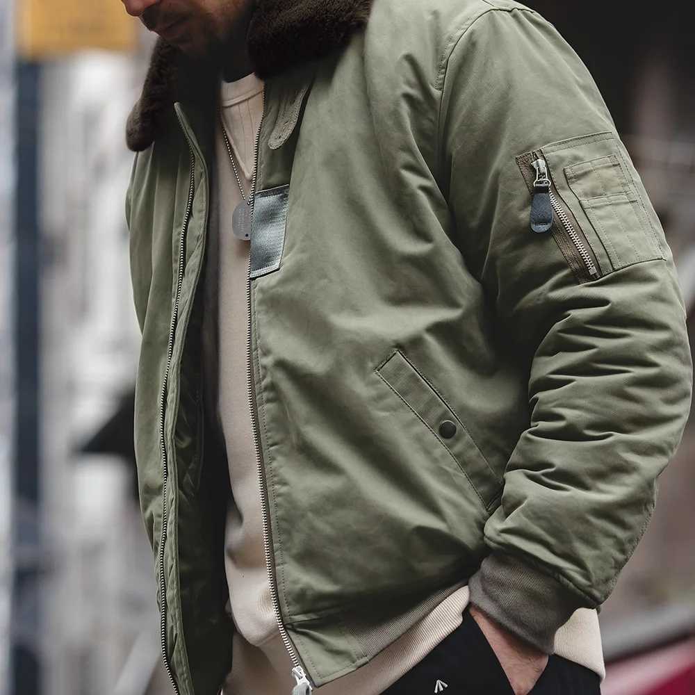 Maden Retro B15 Bomber Jacket Mens Artificial Rabbit Fur Collar Signature Arm Pocket Winter Thickened Windproof Coat Park X250213