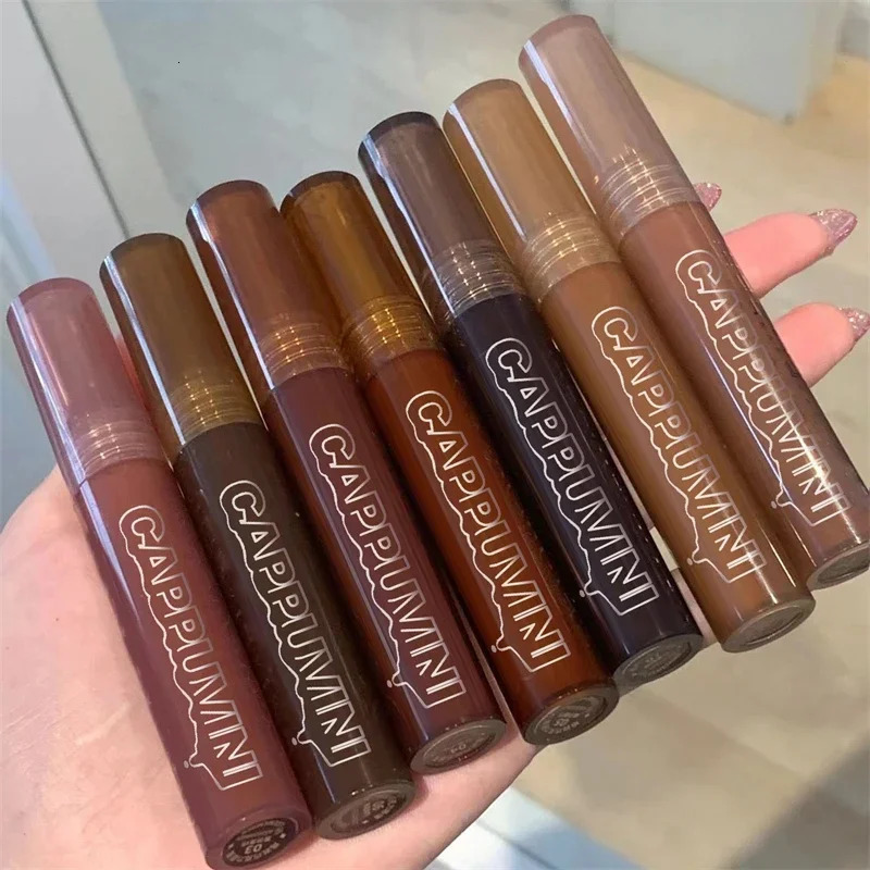 Punk Dark Brown Mirror Water Lip Gloss Red Lip Glaze Transparent Glass Lip Oil Waterproof Liquid Lipstick Clear Tint Makeup 250113